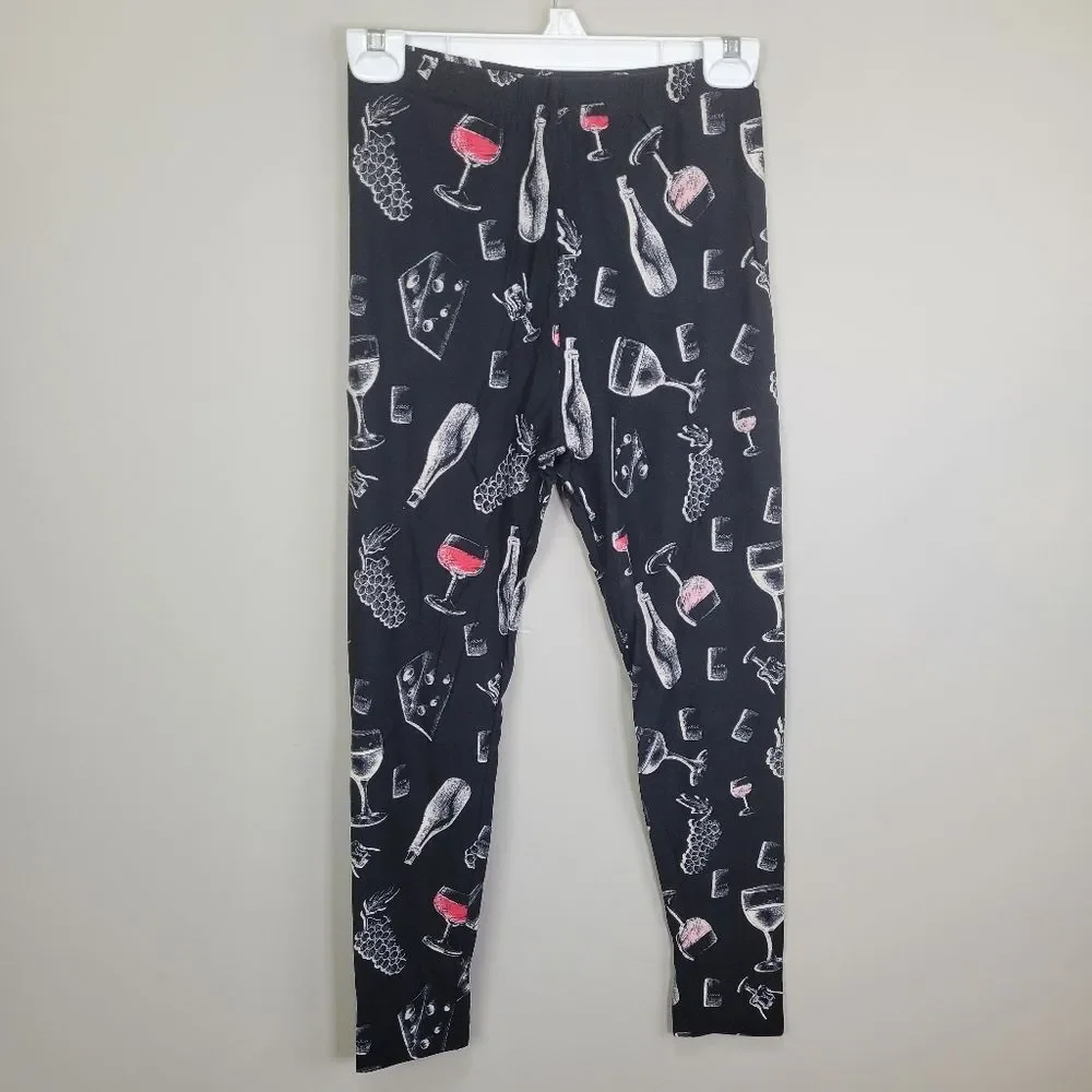 Wine and Cheese‎ Novelty Print Leggings One Size Fits All